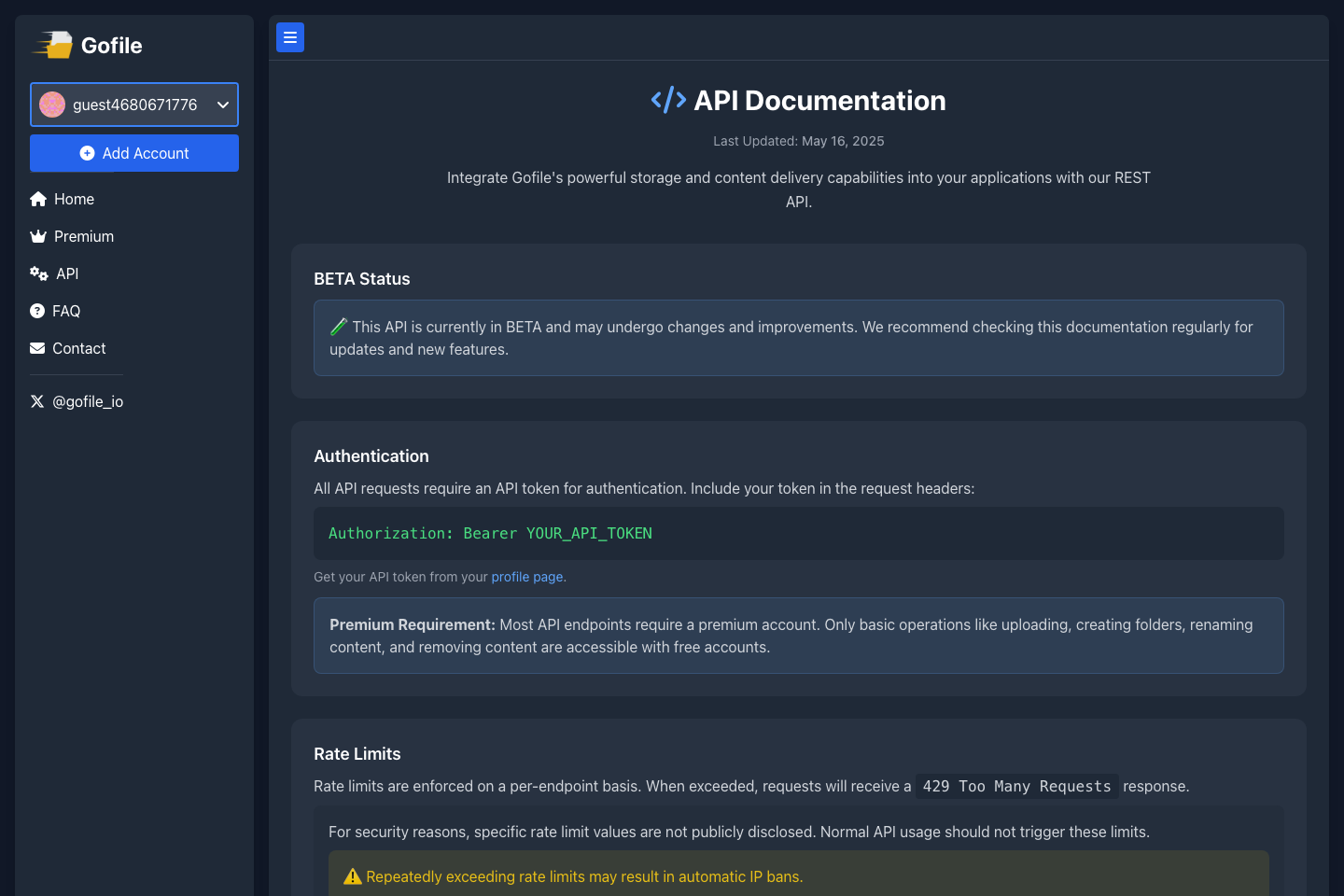 GoFile documentation page