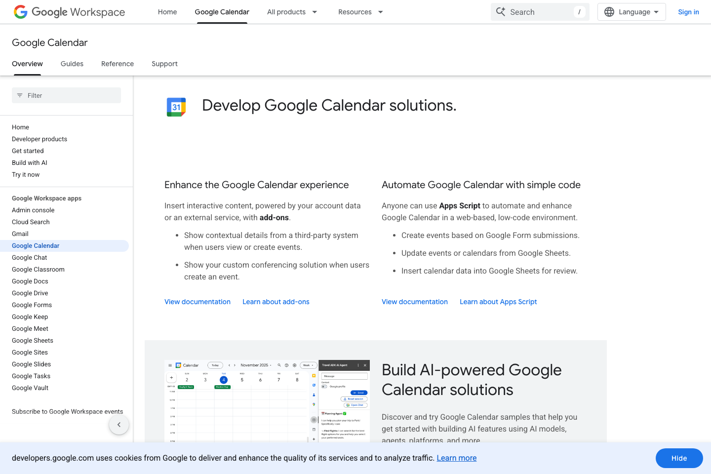 Google Calendar documentation page