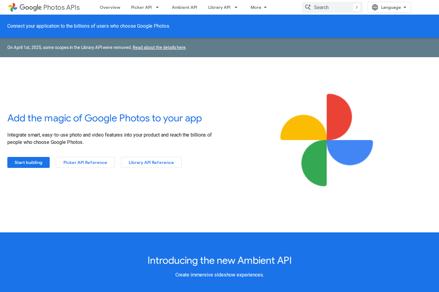 Google Photos documentation page
