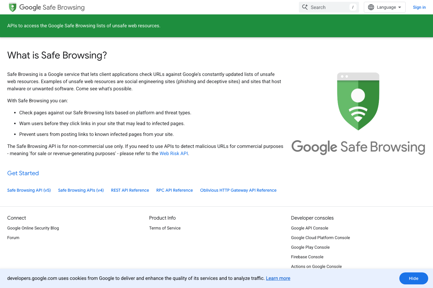 Google Safe Browsing documentation page