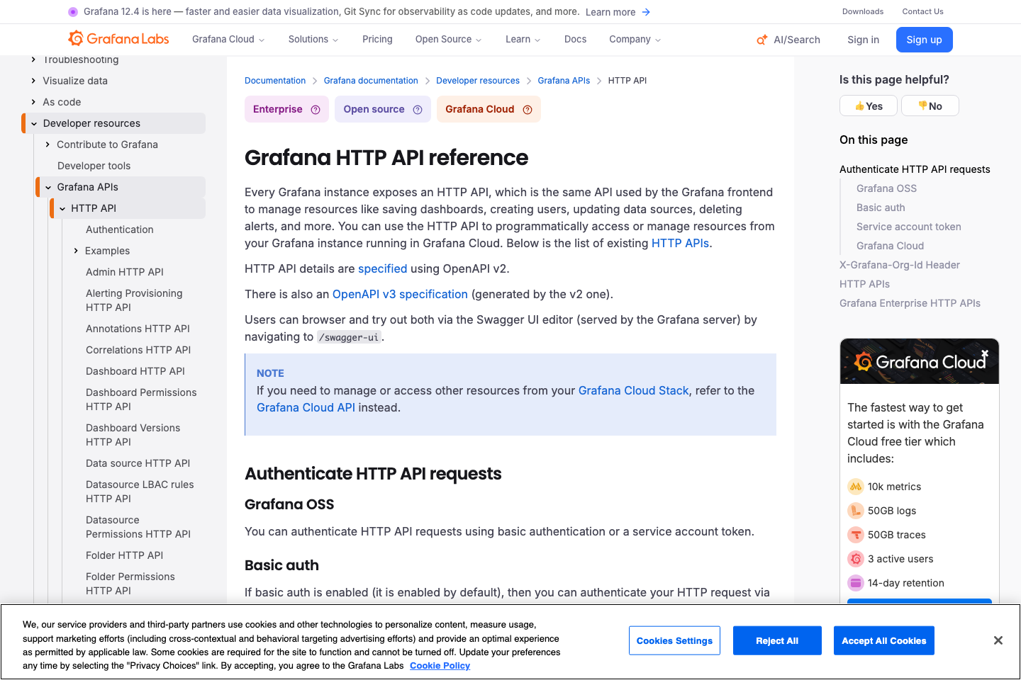 Grafana documentation page