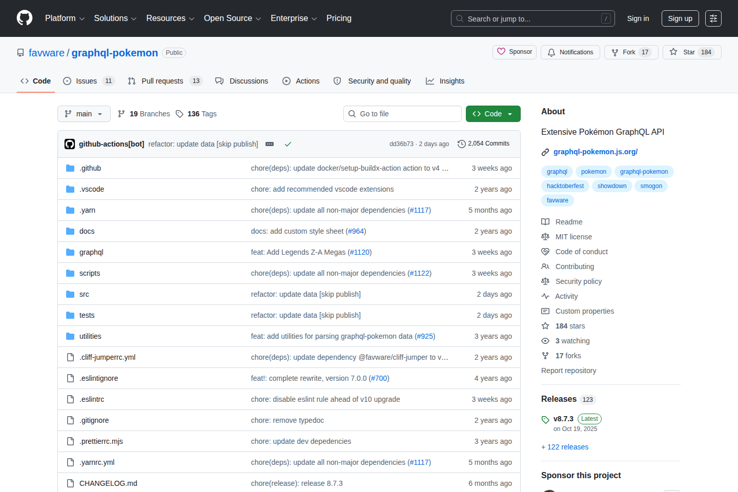 GraphQL Pokemon documentation page