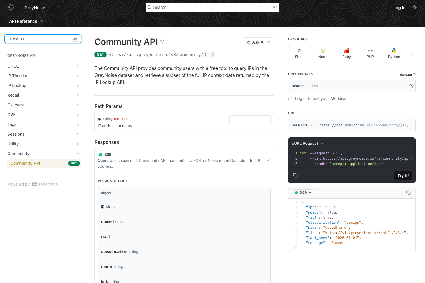 GreyNoise documentation page