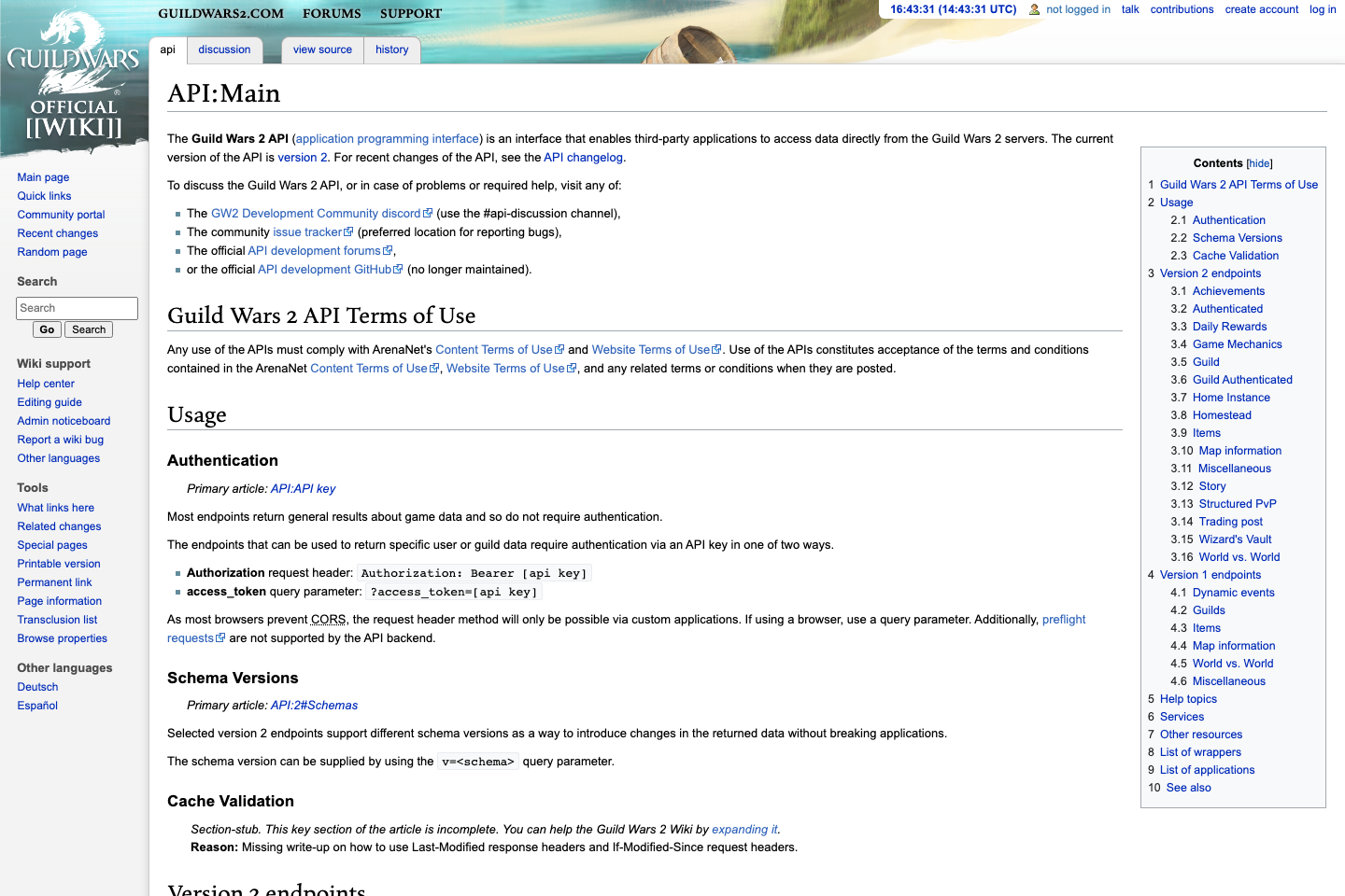 Guild Wars 2 documentation page