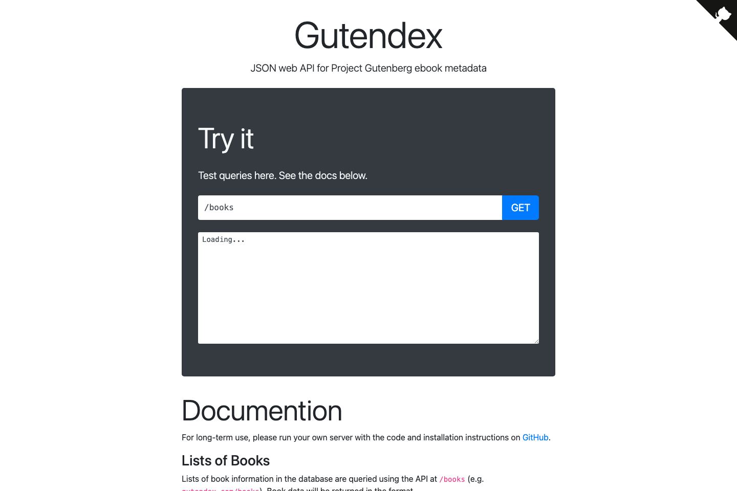 Gutendex documentation page