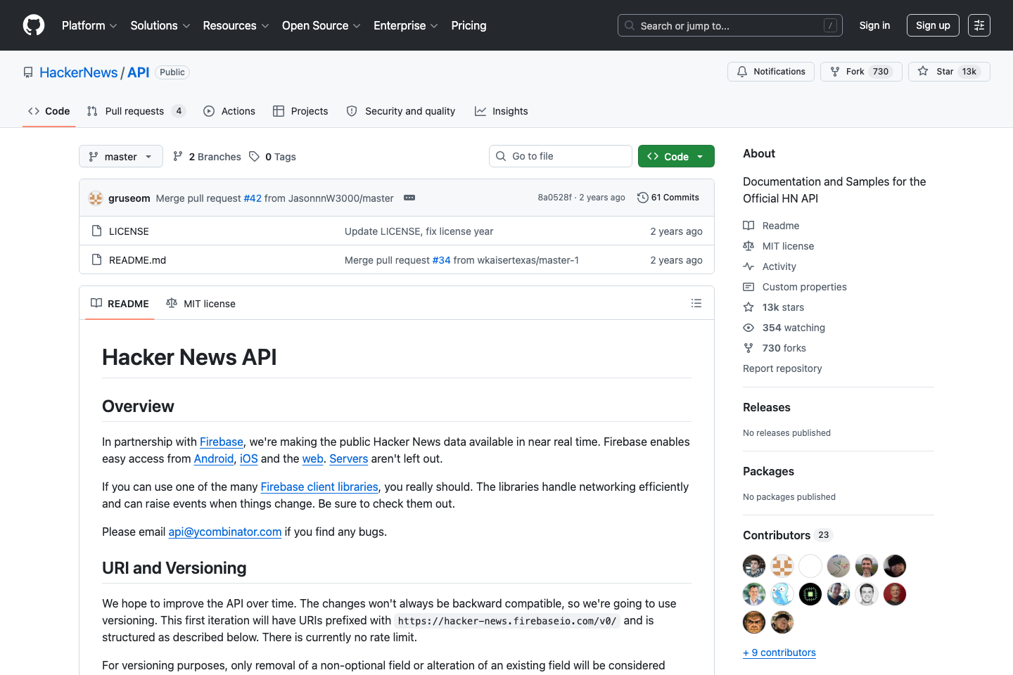 HackerNews documentation page