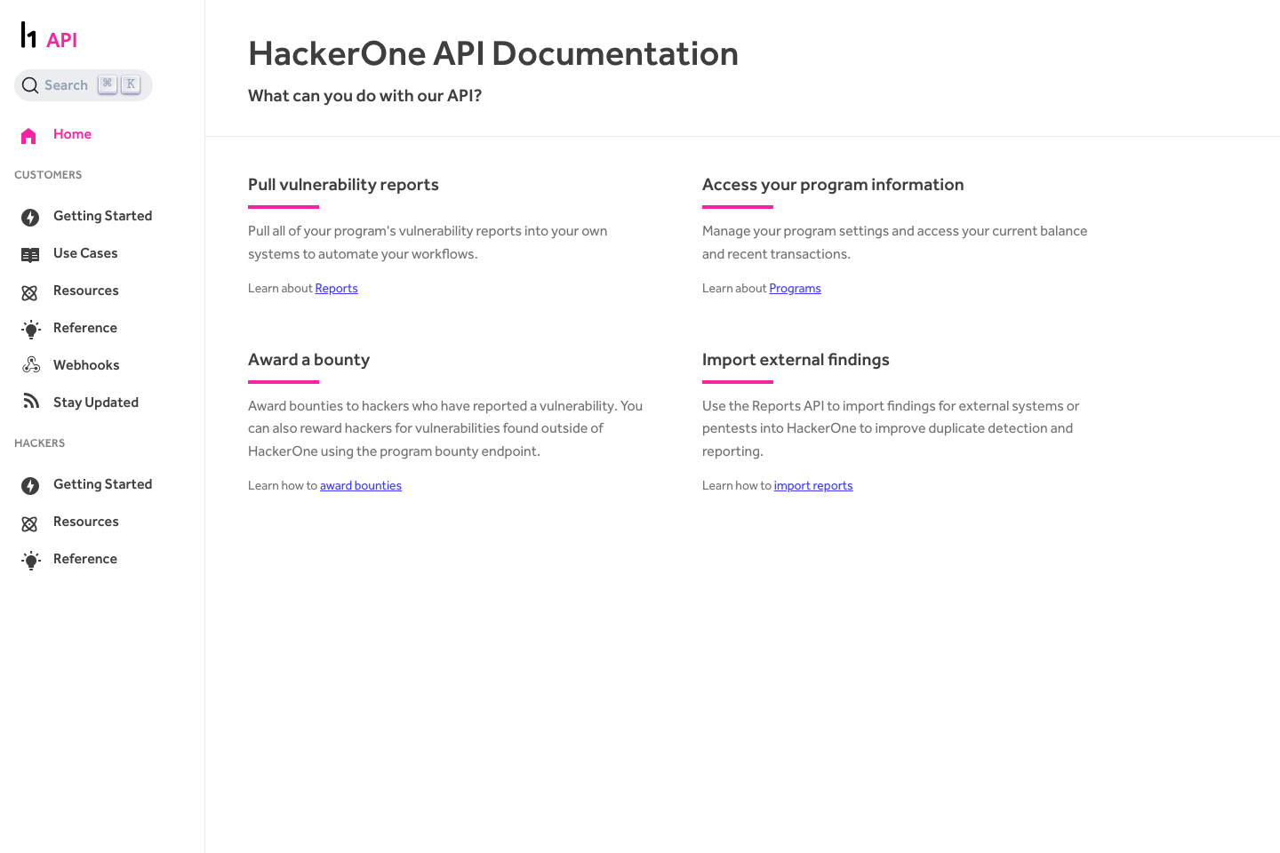 HackerOne documentation page