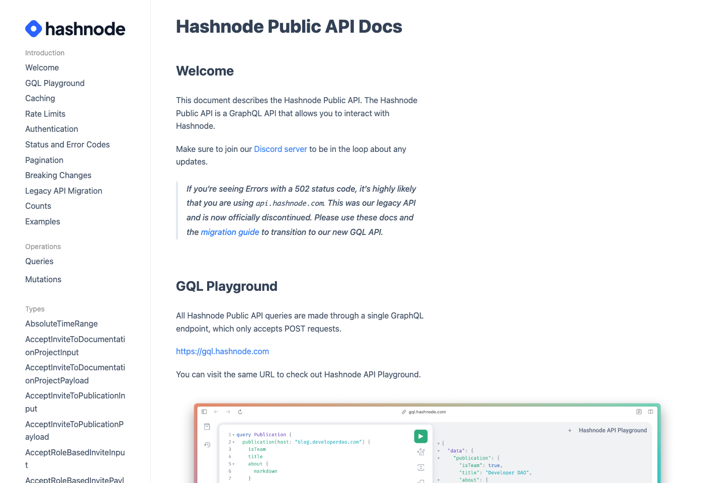 Hashnode documentation page