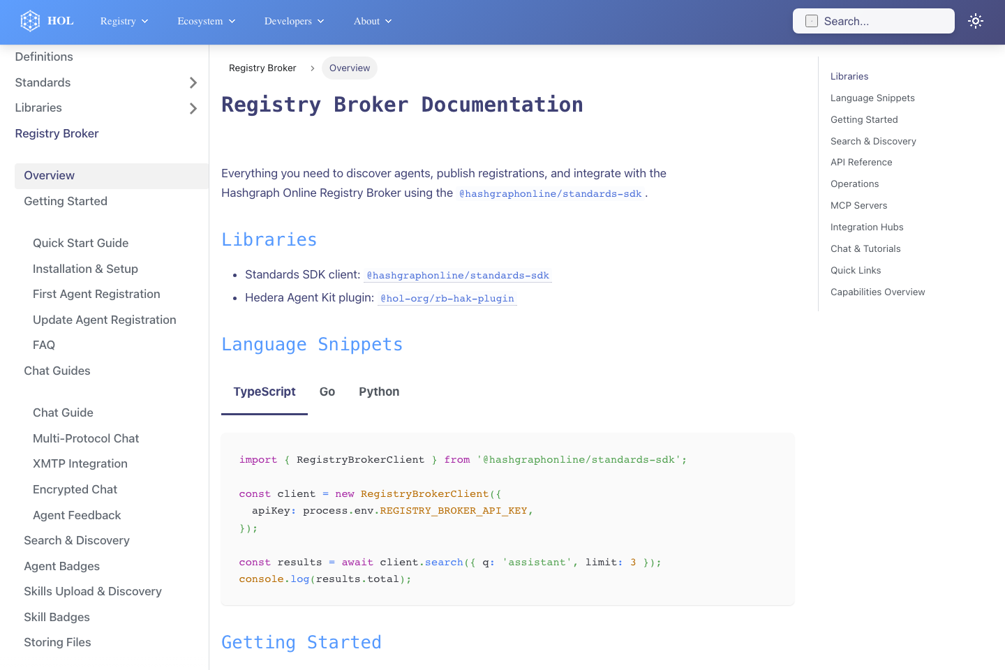 HOL Registry Broker documentation page