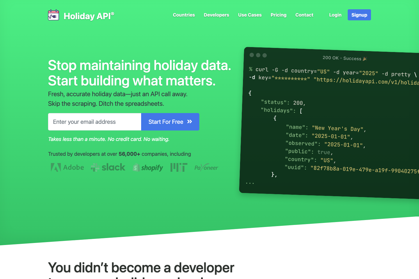 Holidays documentation page