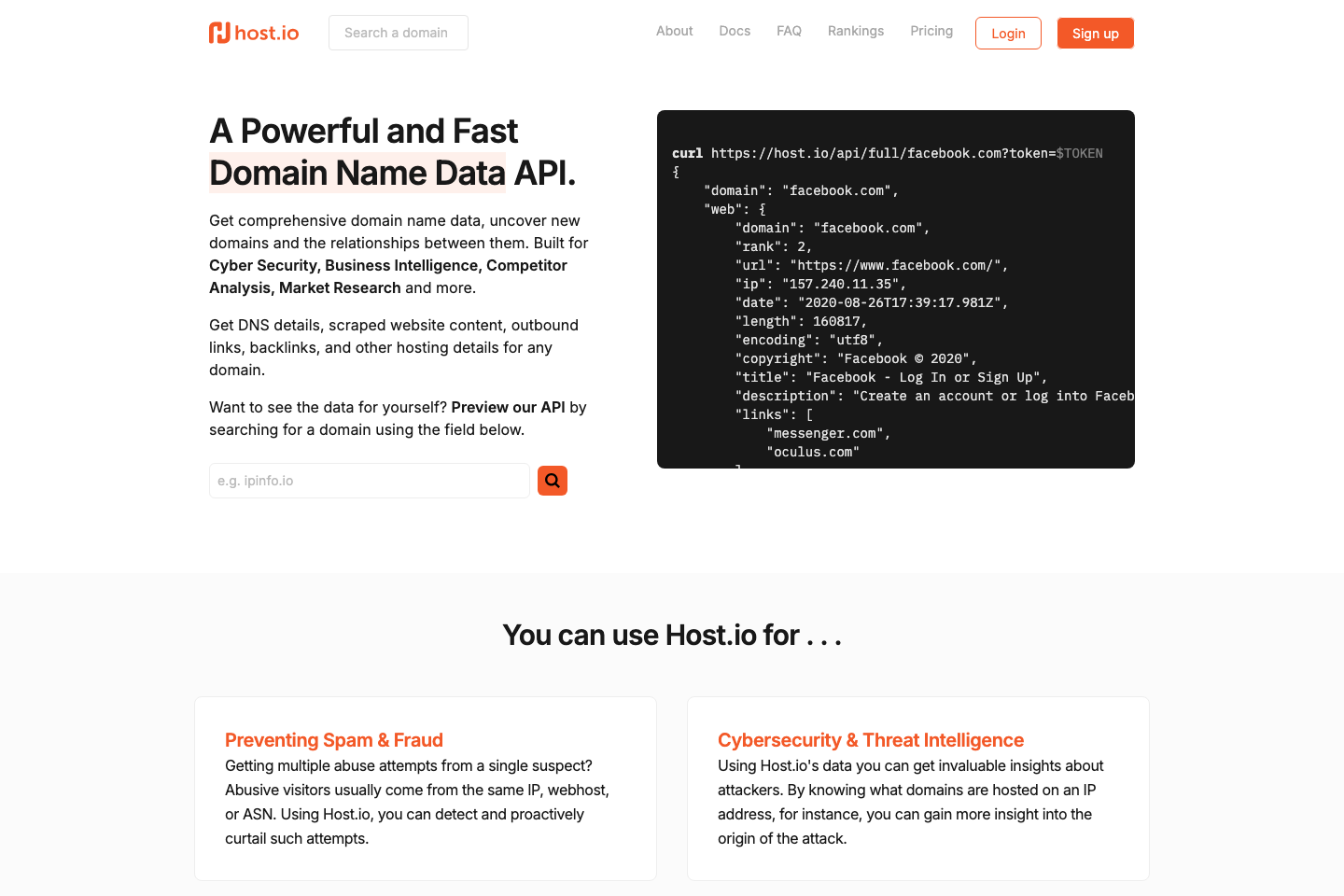 Host.io documentation page