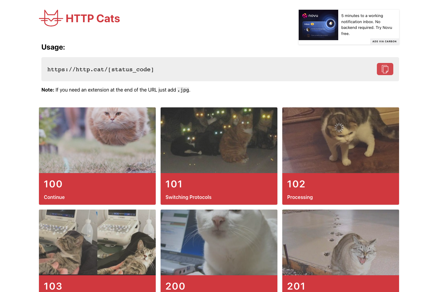 HTTP Cat documentation page