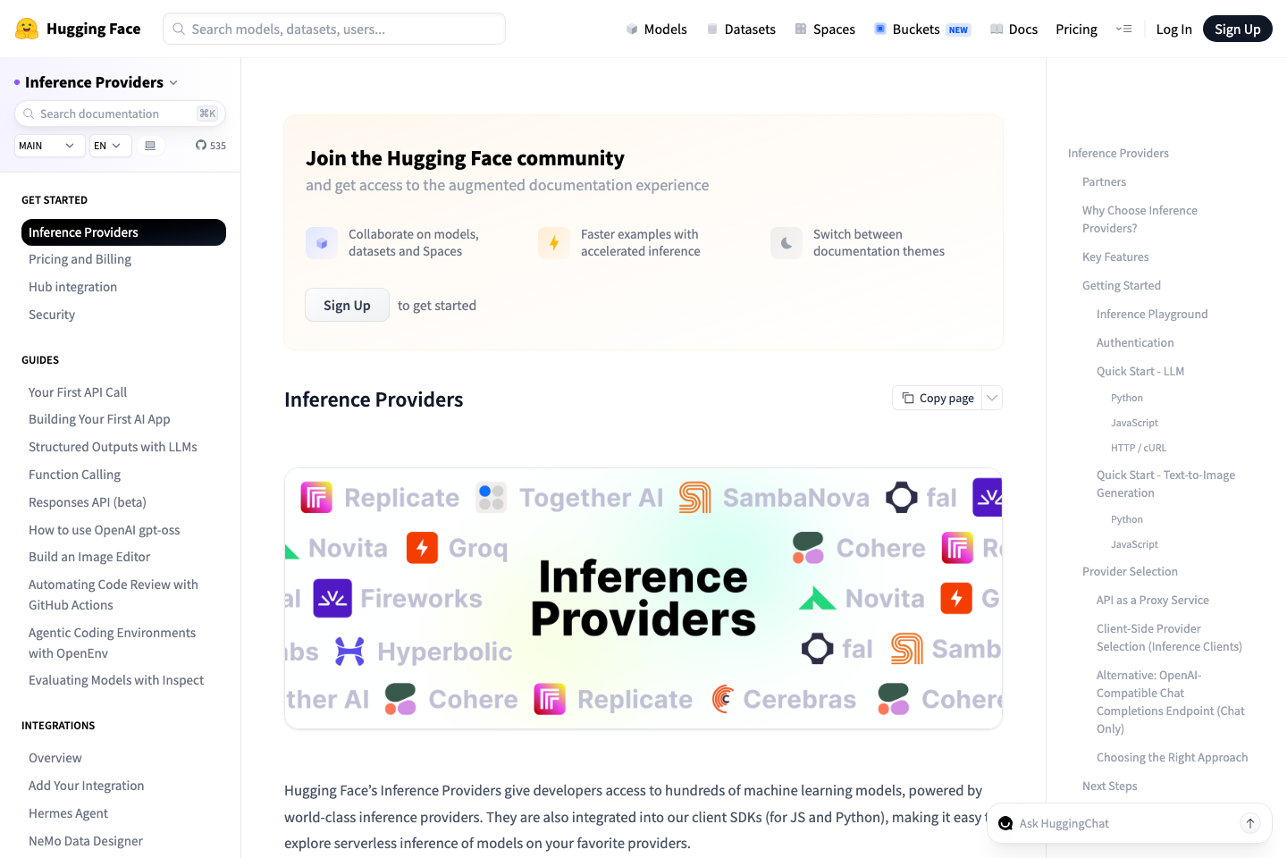 Hugging Face Inference API documentation page