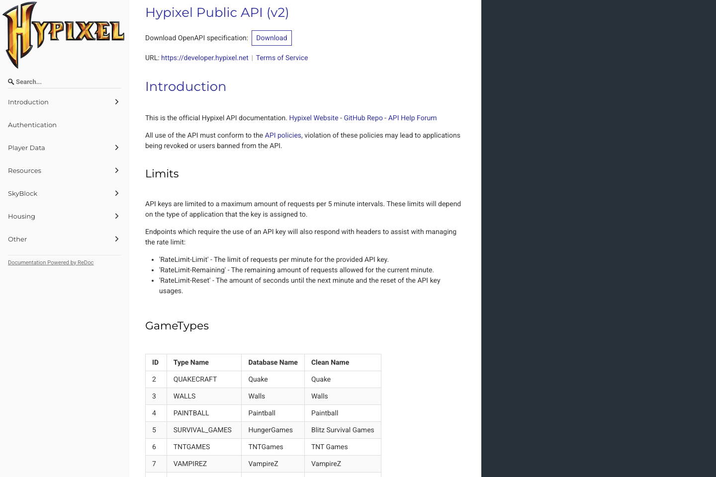 Hypixel documentation page