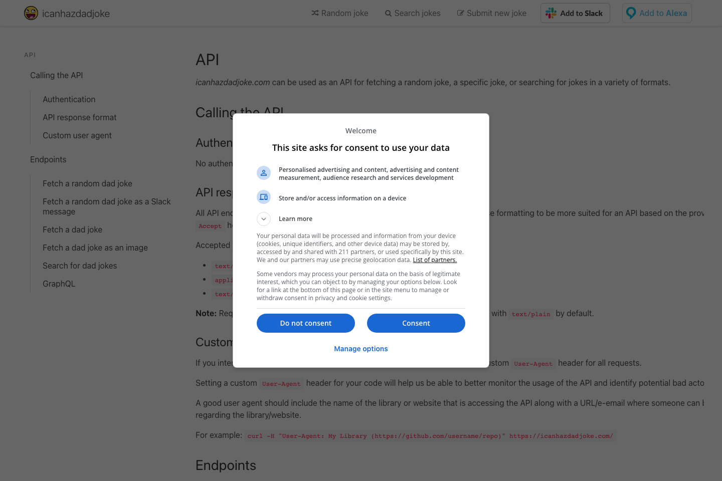 icanhazdadjoke documentation page