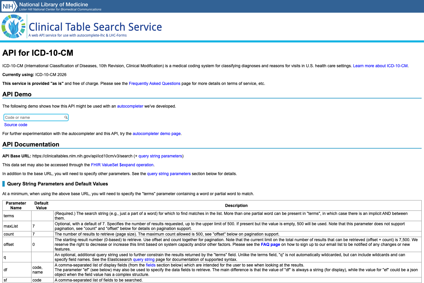 ICD-10 Codes documentation page