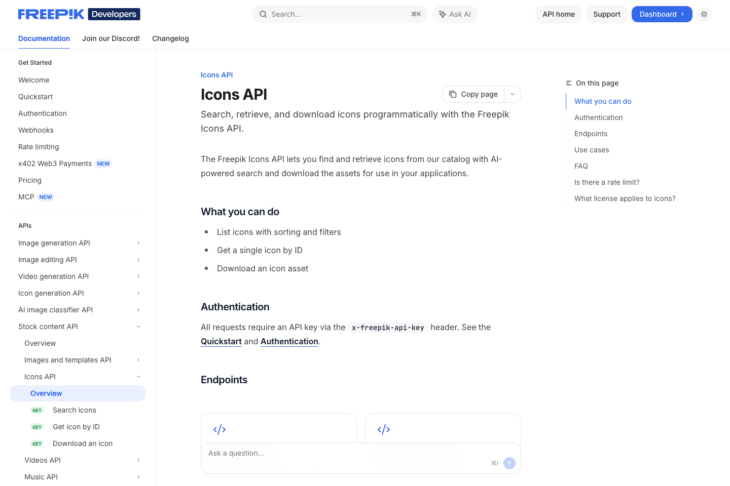 Iconfinder documentation page