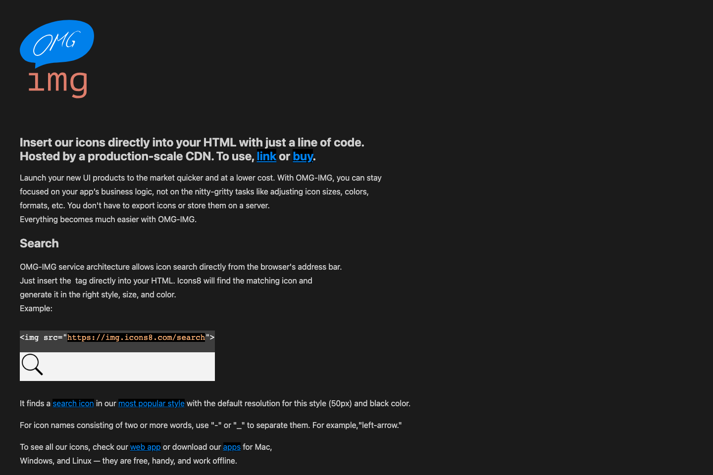 Icons8 documentation page