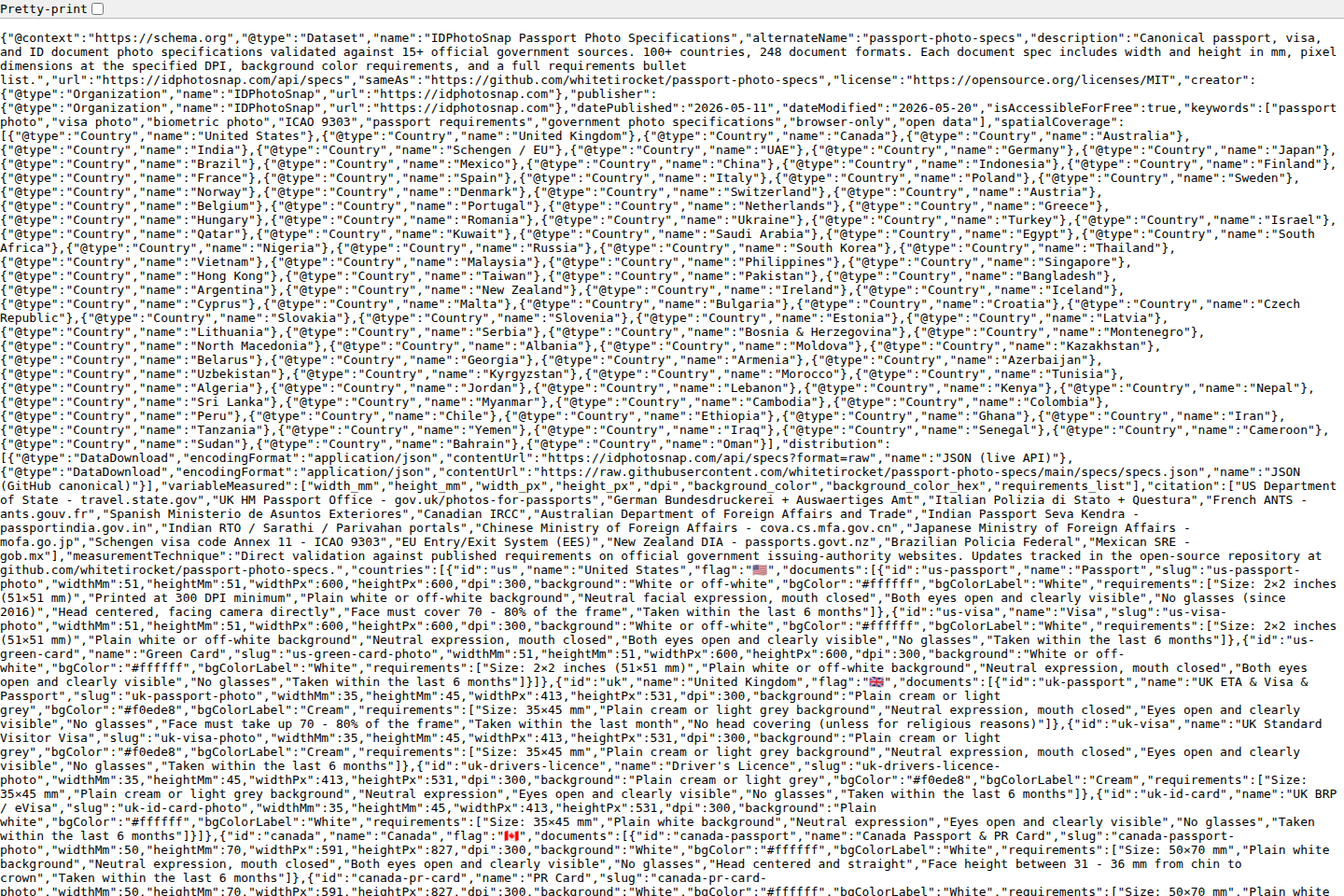 IDPhotoSnap Passport Photo Specs documentation page
