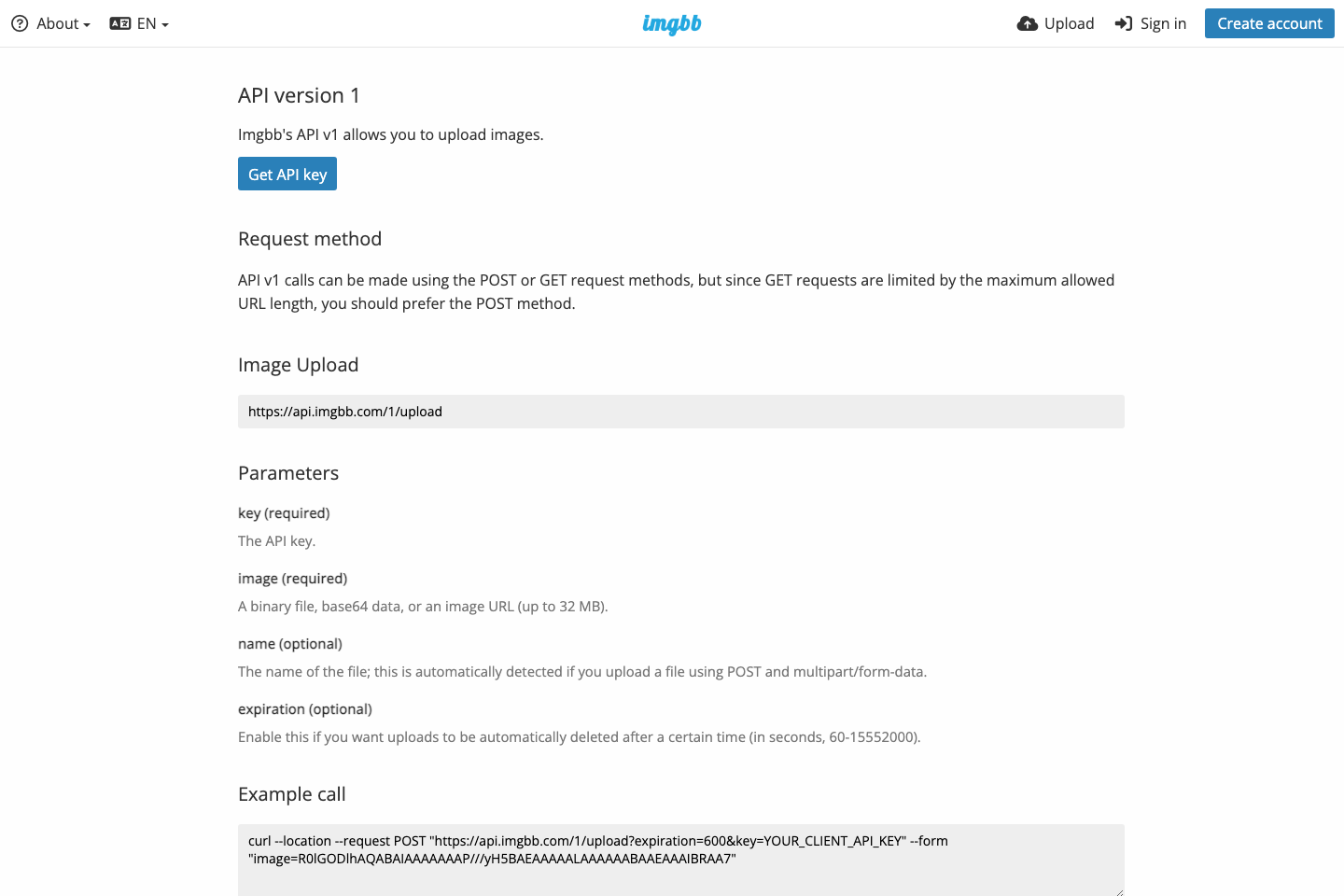 Imgbb documentation page