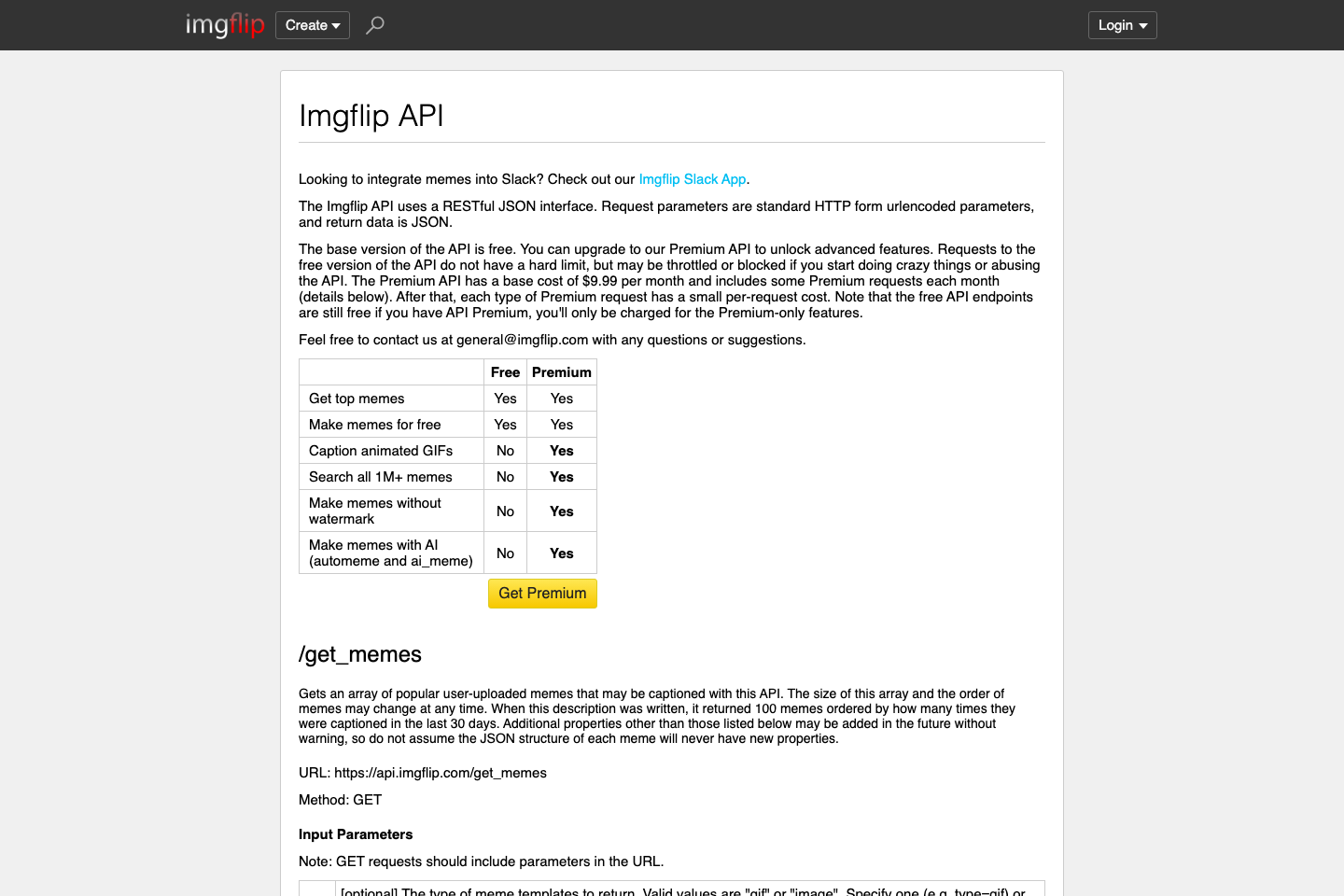 Imgflip documentation page