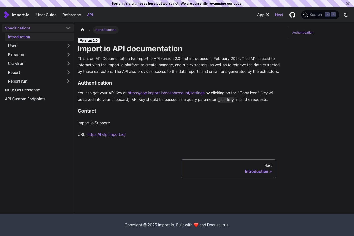 import.io documentation page