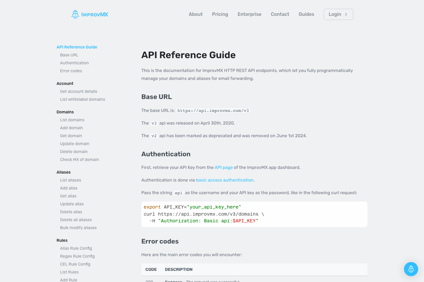 ImprovMX documentation page