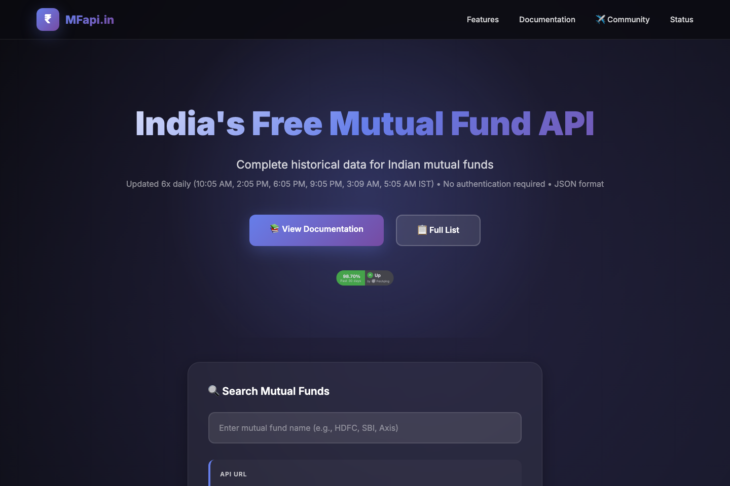 Indian Mutual Fund documentation page