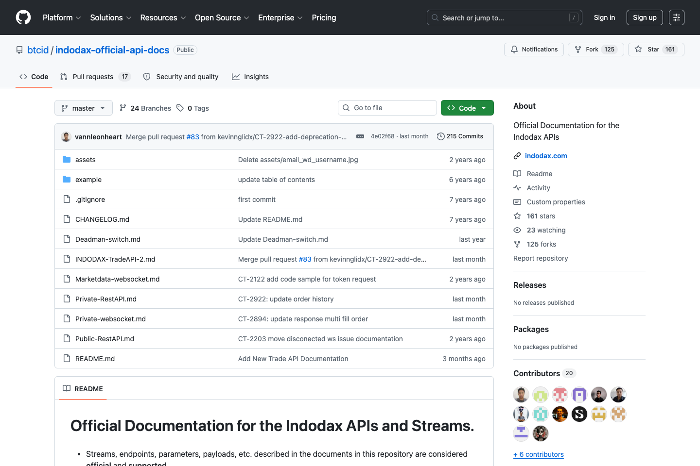 Indodax documentation page