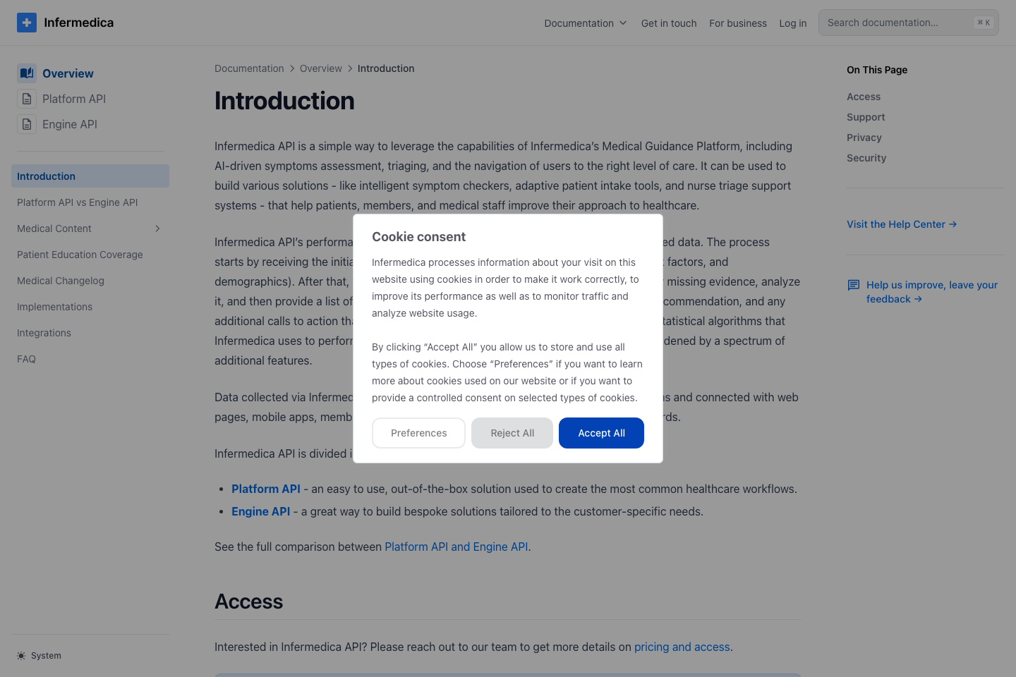 Infermedica documentation page
