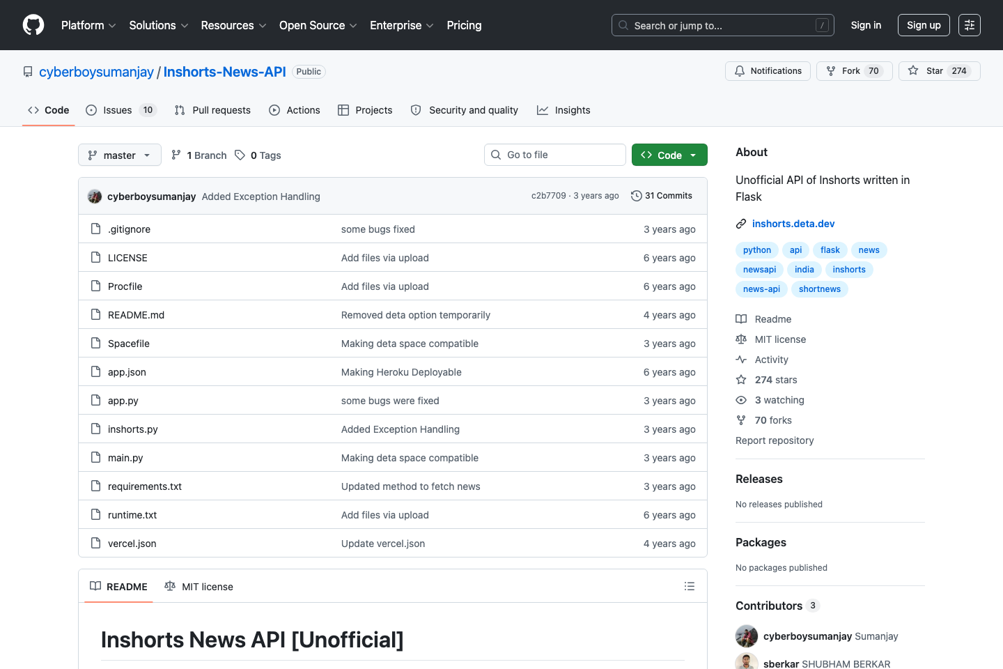 Inshorts News documentation page