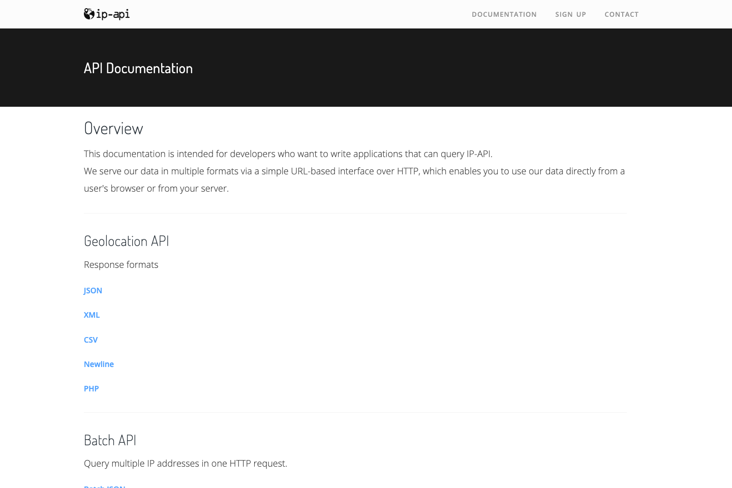 ip-api documentation page