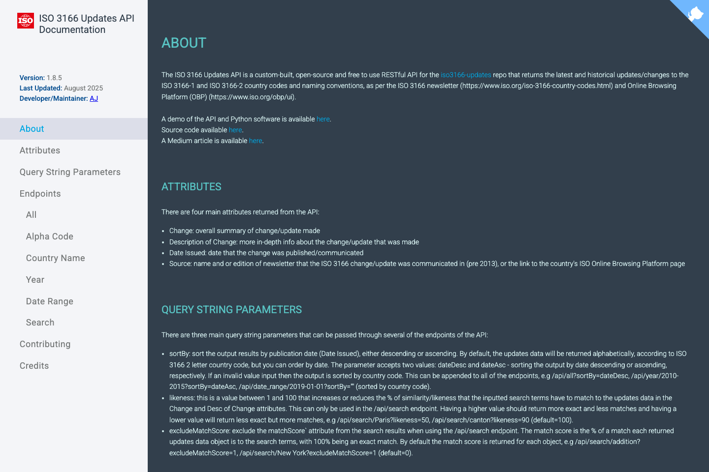 ISO 3166 Updates API documentation page