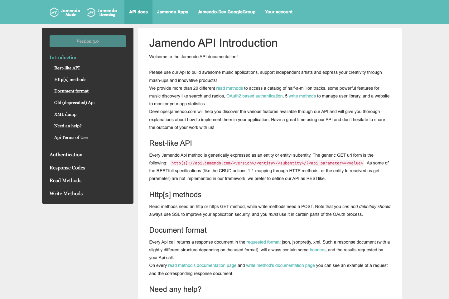 Jamendo documentation page