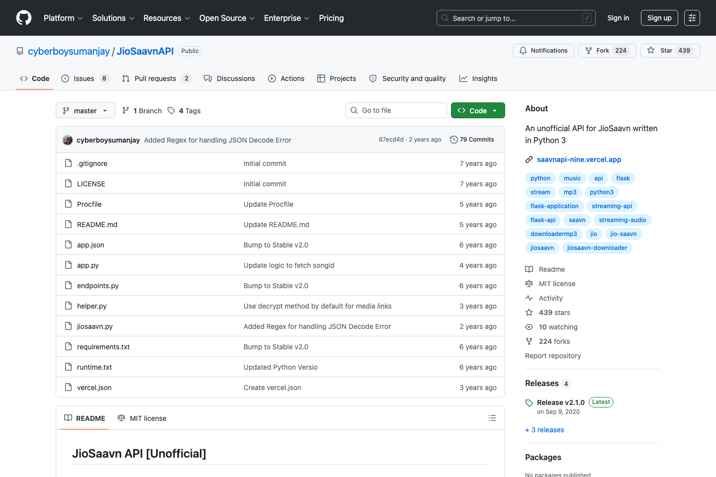 JioSaavn documentation page