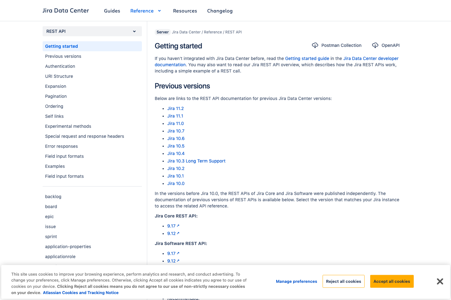 JIRA documentation page