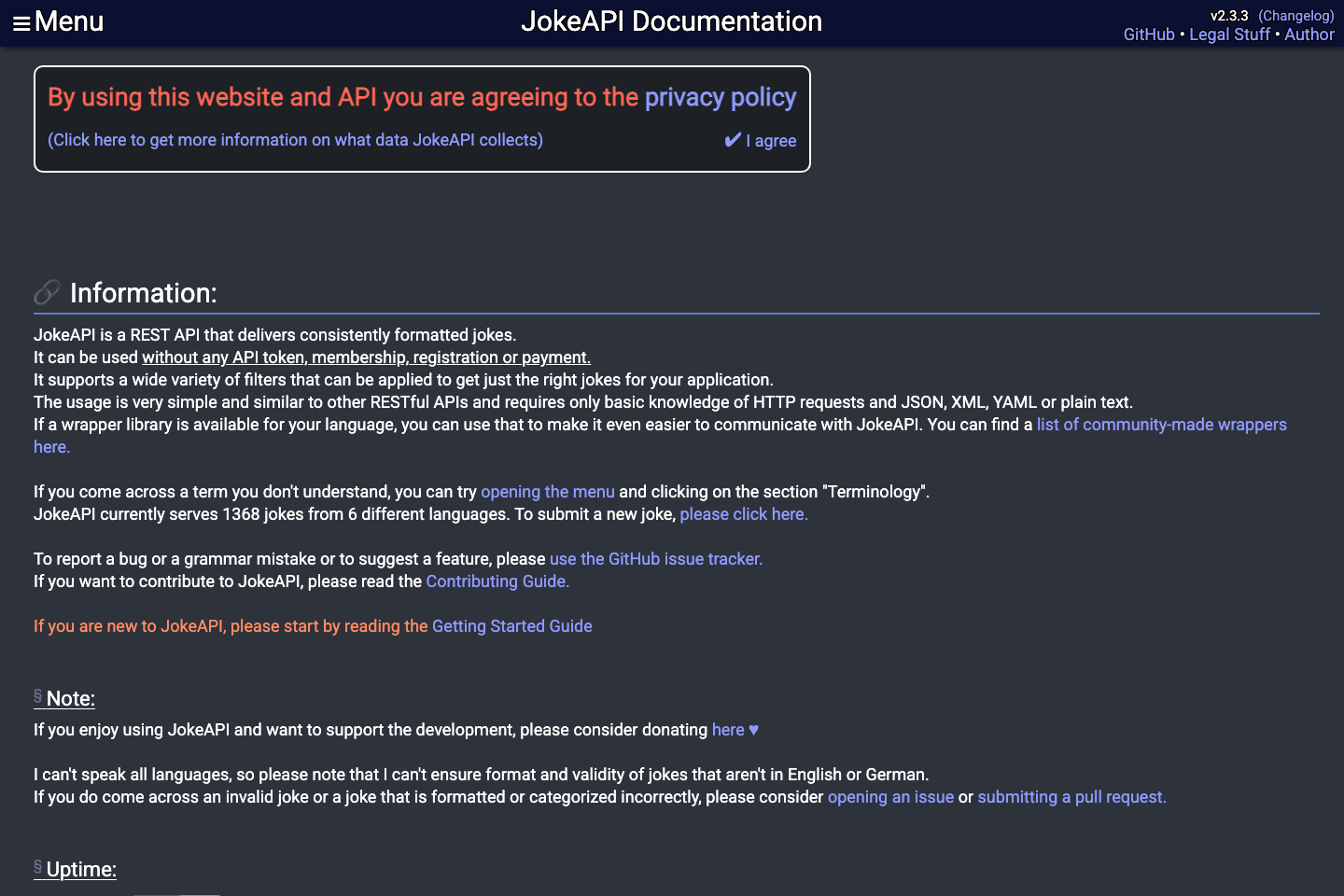 JokeAPI documentation page