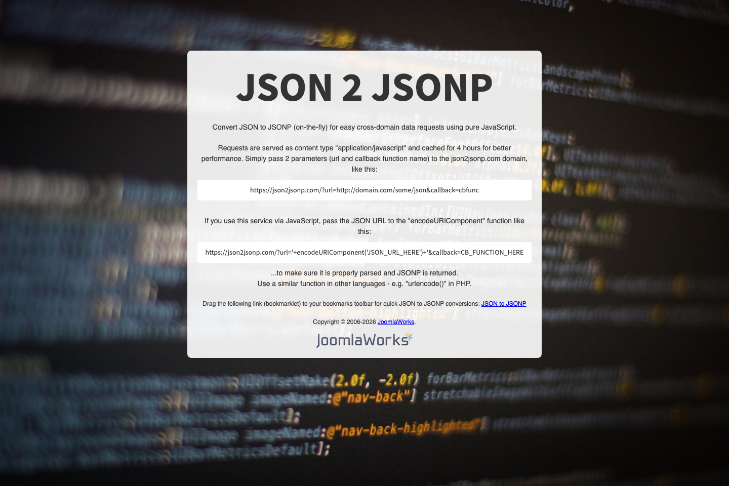 JSON 2 JSONP documentation page