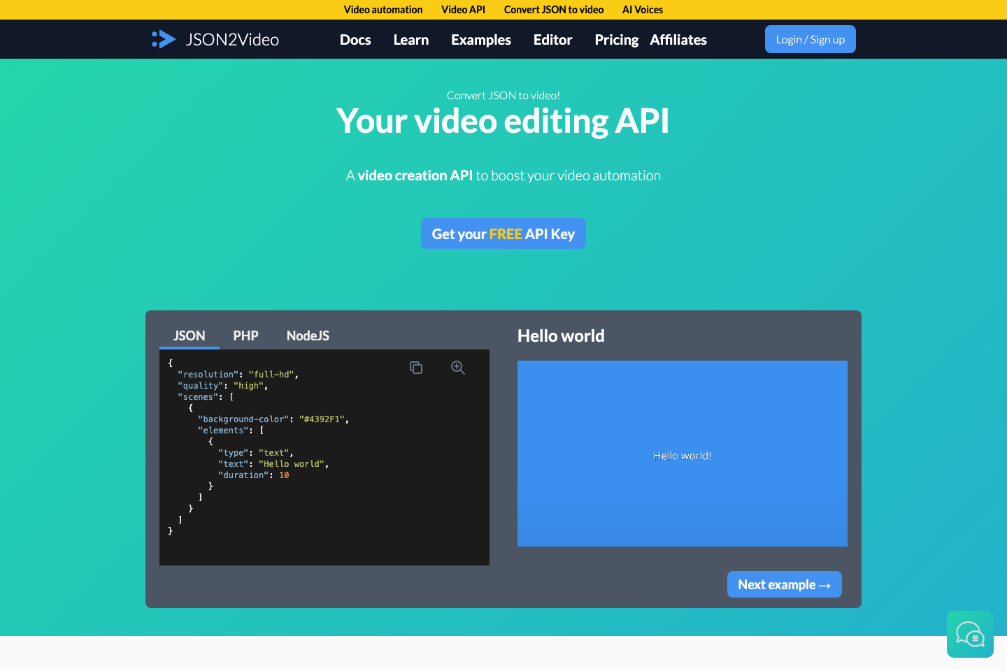 JSON2Video documentation page