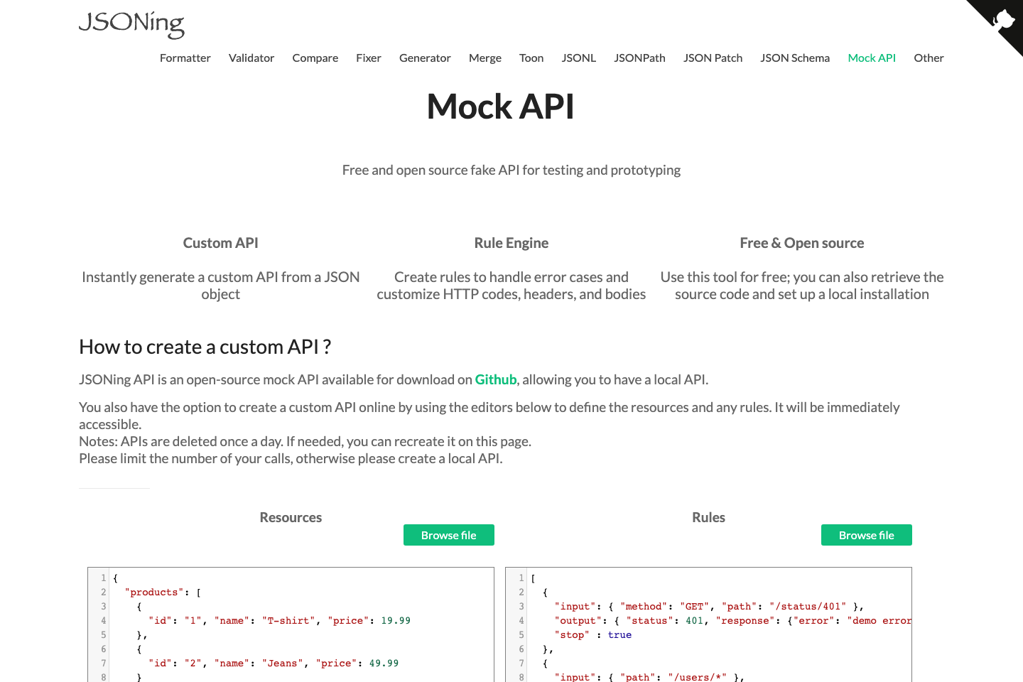 JSONing documentation page