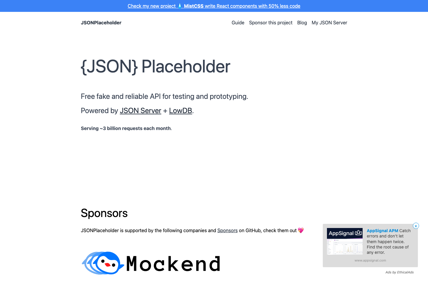 JSONPlaceholder documentation page