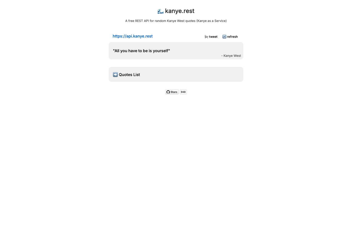 kanye.rest documentation page