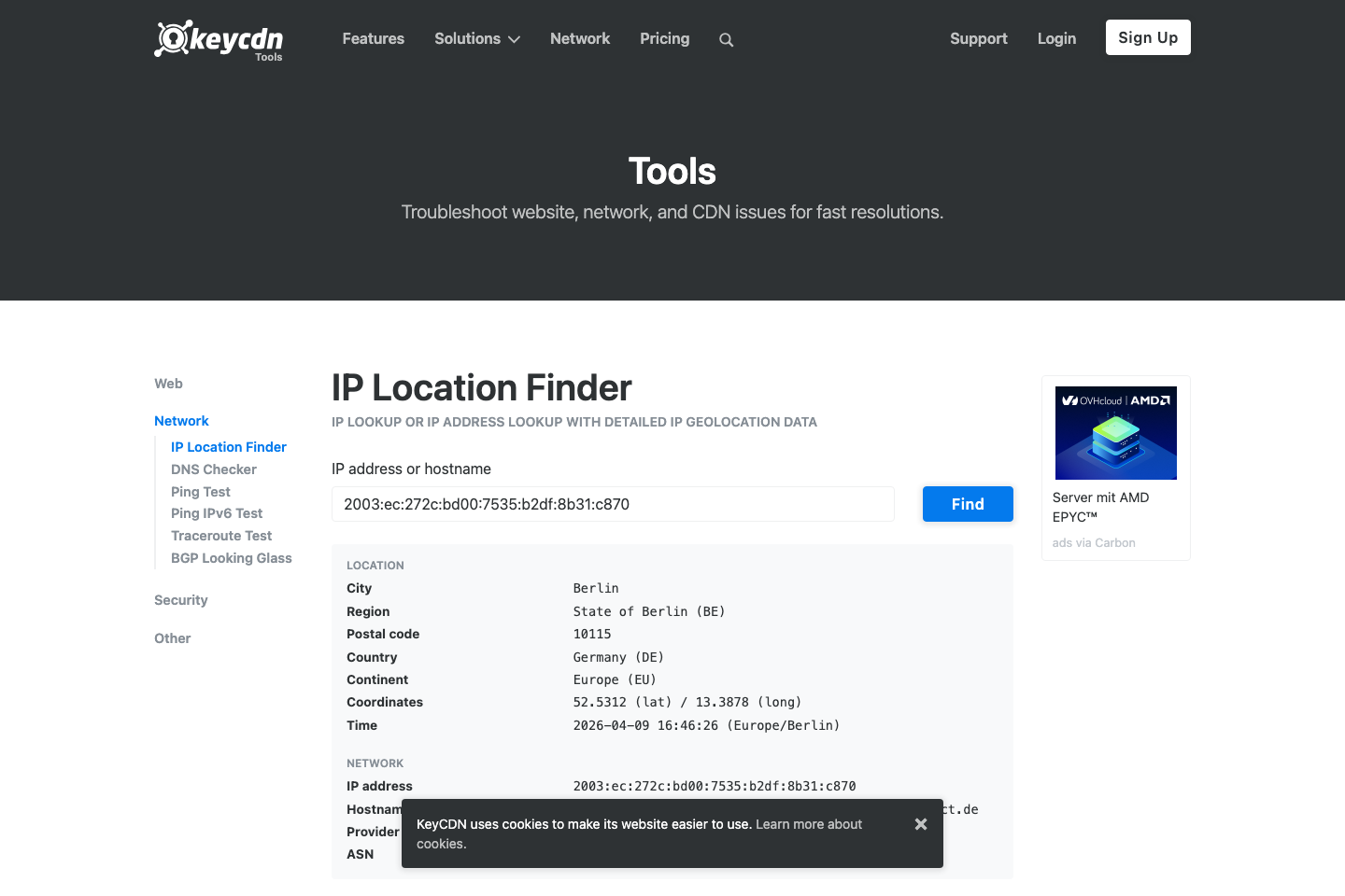 keycdn IP Location Finder documentation page