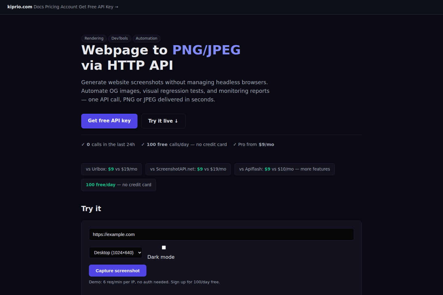 Kiprio Screenshot documentation page