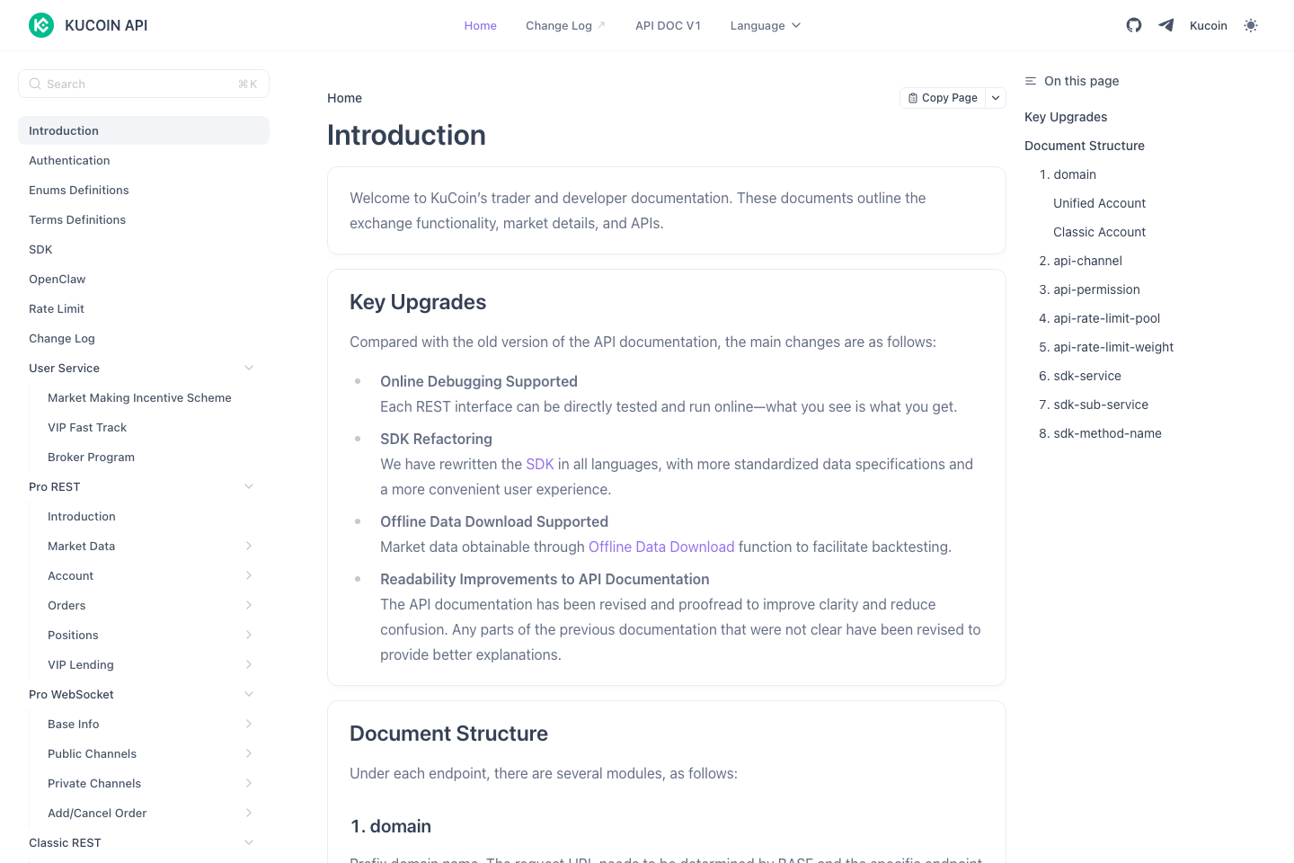 KuCoin documentation page