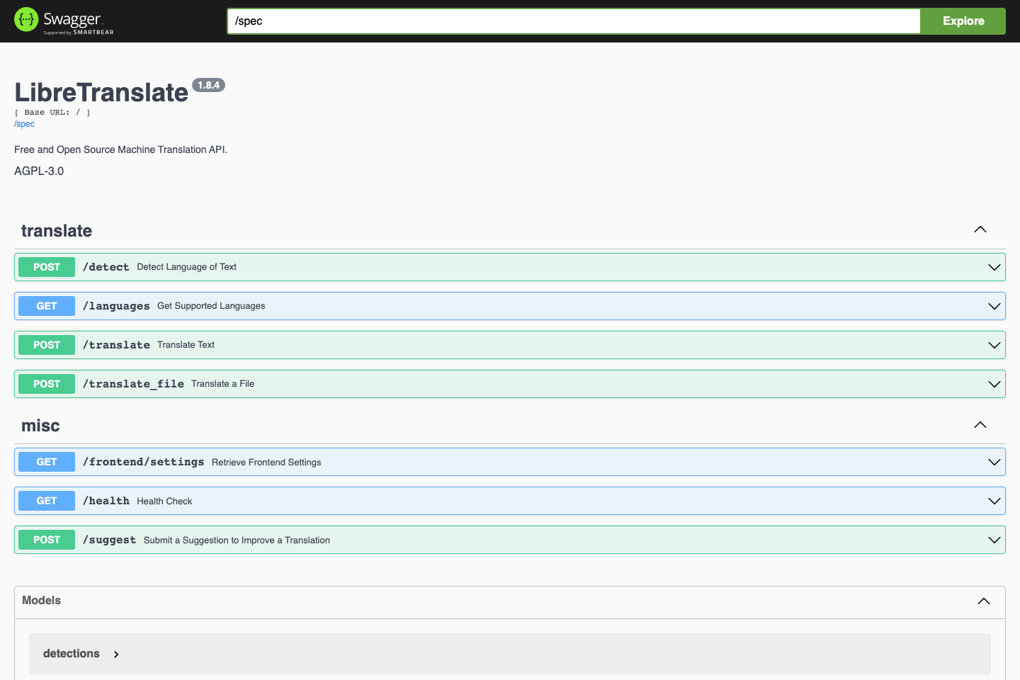 LibreTranslate documentation page