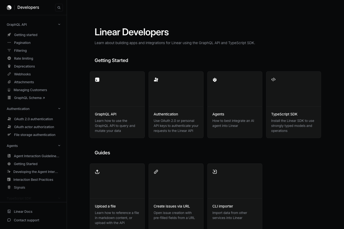 Linear documentation page