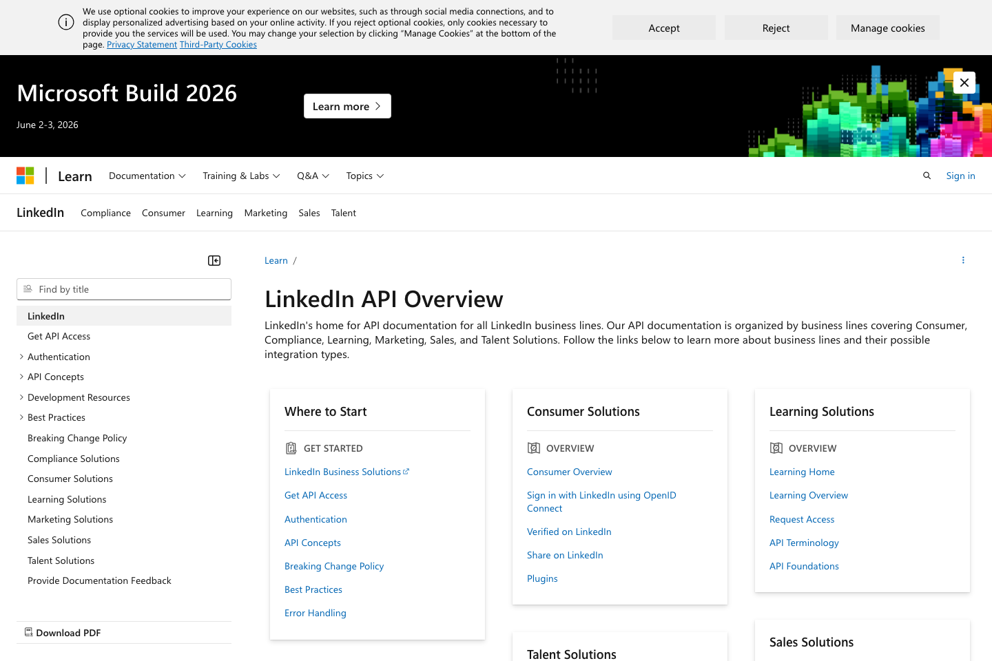 LinkedIn documentation page