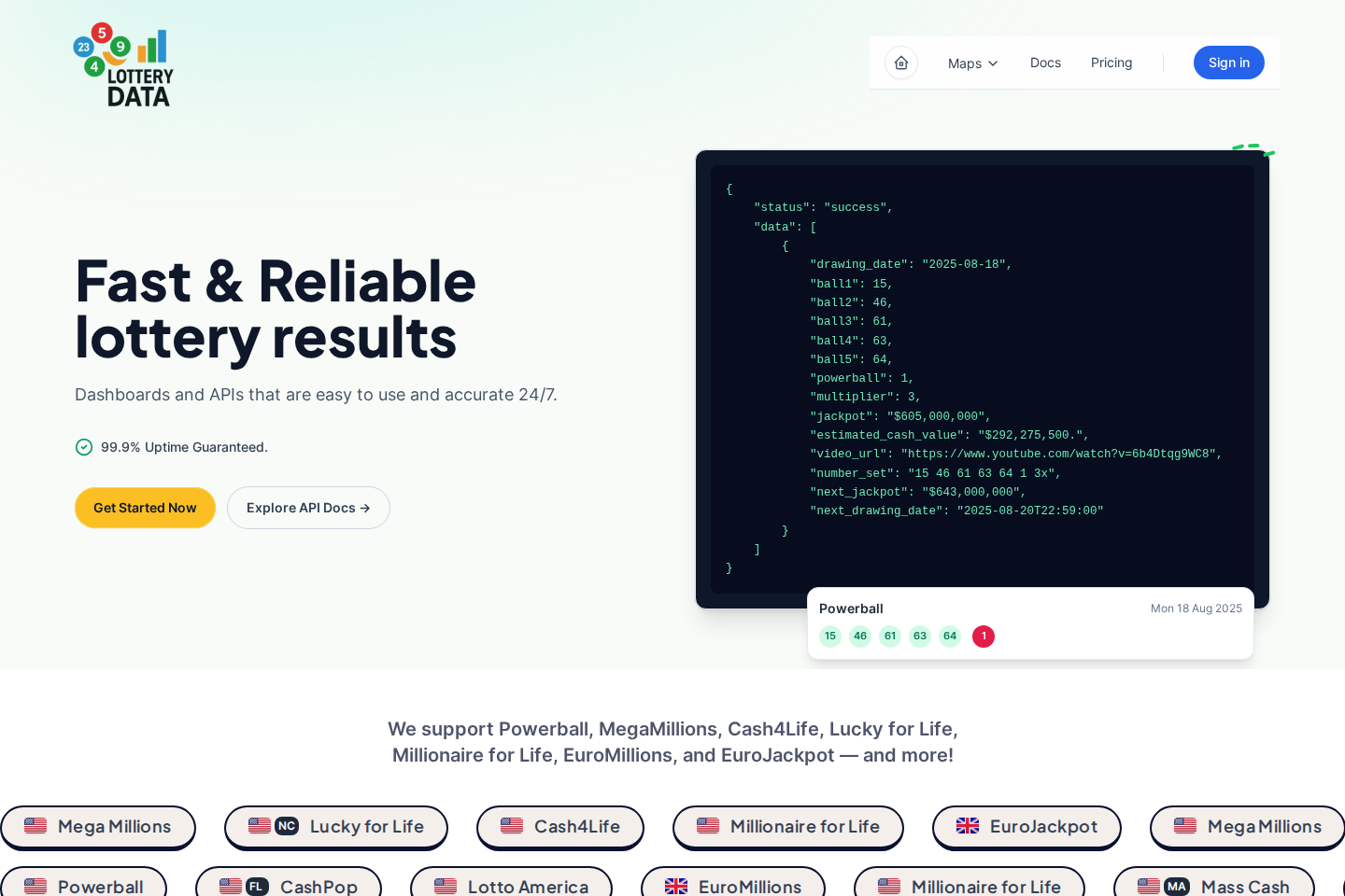 LotteryData.io documentation page