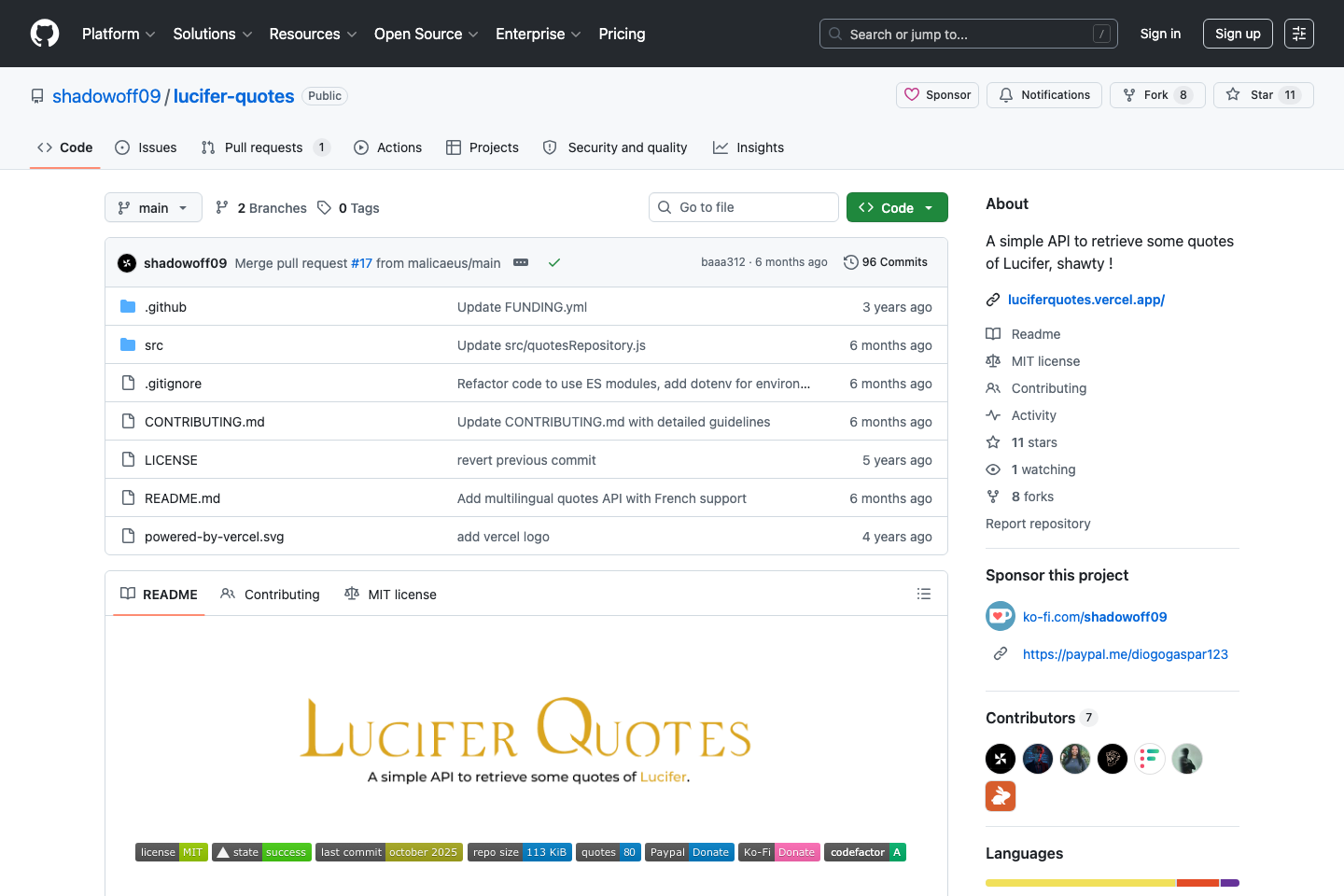 Lucifer Quotes documentation page